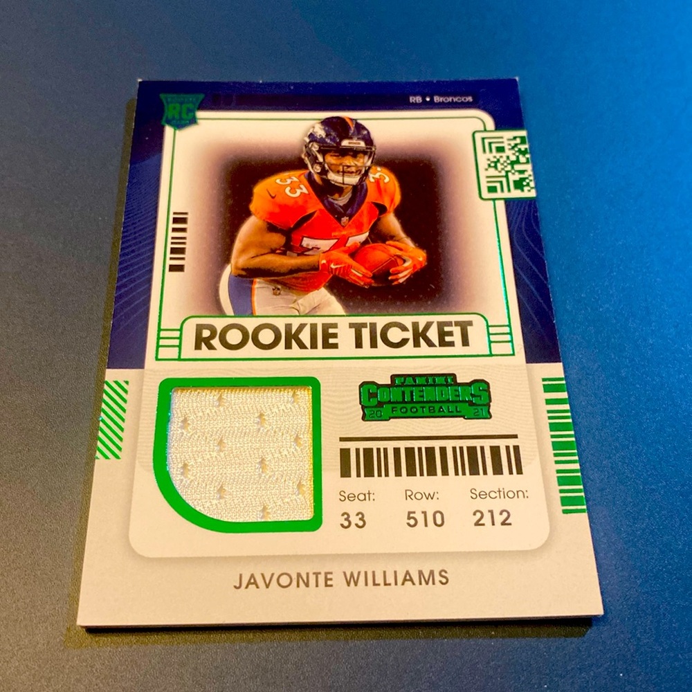 2021 Javonte Williams Panini Contenders Memorabilia Rookie Card